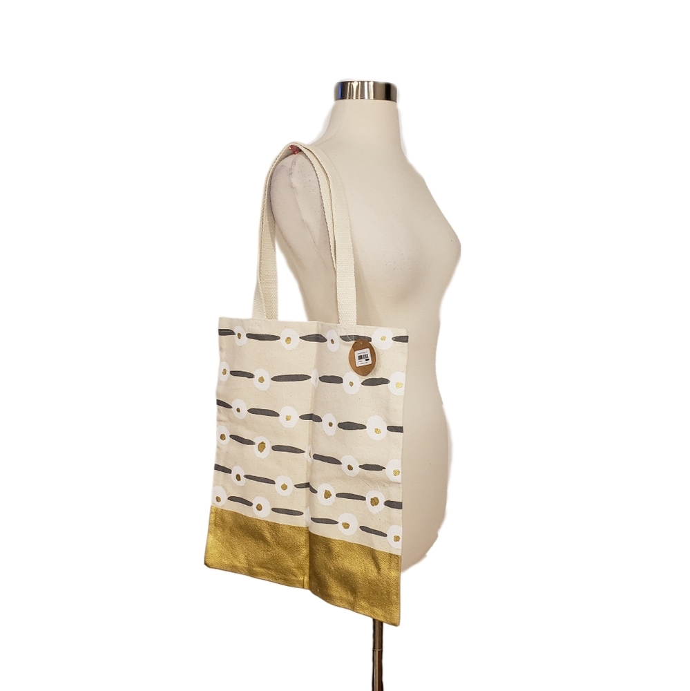 NWT Paper Source Hand Painted Metallic Gold Cotton Canvas Tote Bag